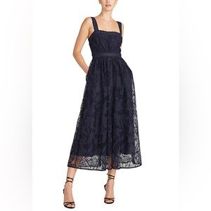 Monique Lhuillier Embroidered Lace Midi Dress - Royal Blue